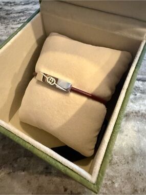 Gucci GG Interlocking Leather Bracelet Burgundy Red & Silver Tone